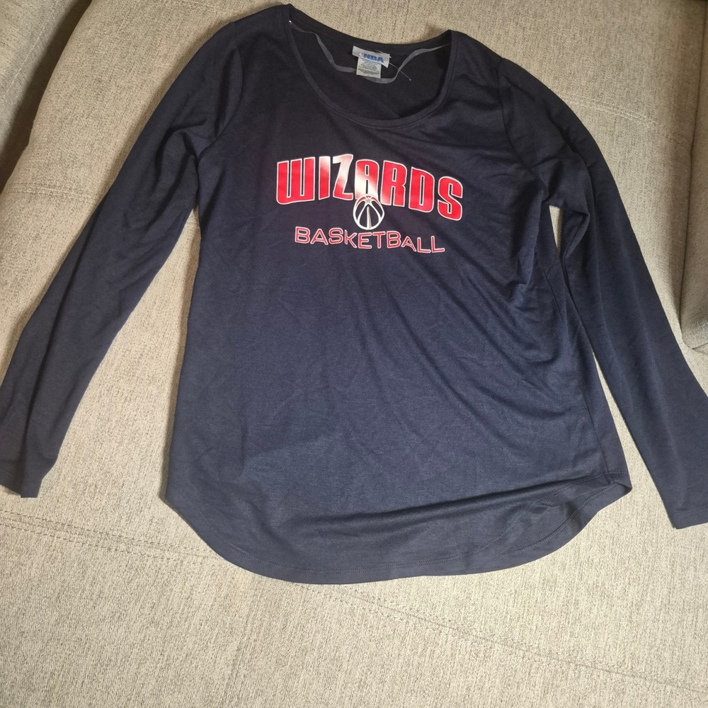 NBA Washington Wizards Basketball Long Sleeve Shirt Navy Blue Women Scoop Neck L
